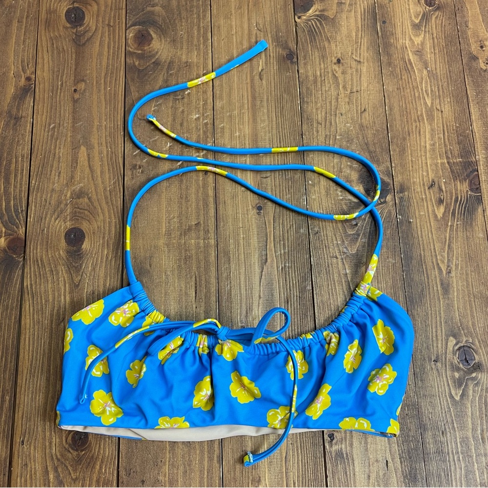 Lover bird size small swimsuit top blue with yellow flowers